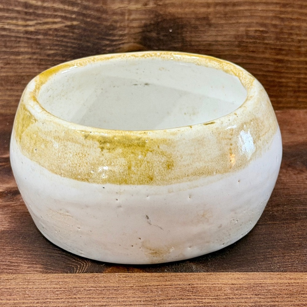 Handcrafted Unique Studio Pottery Ceramic Bowl White/Mustard Crackle Glaze